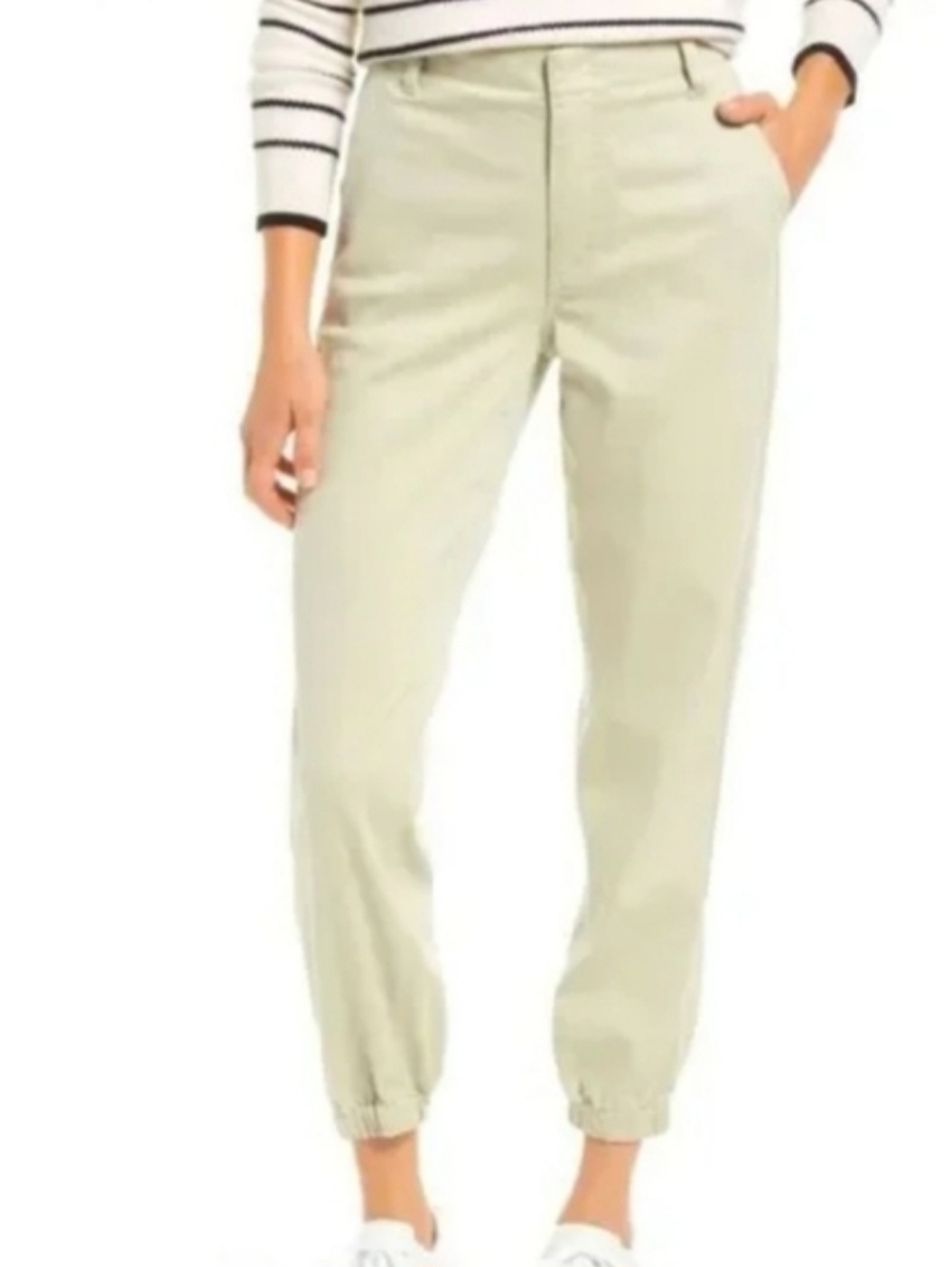 Kut from the Kloth Cream High-Rise FRIDA Slim Track Pant Casual Jogger Pants
